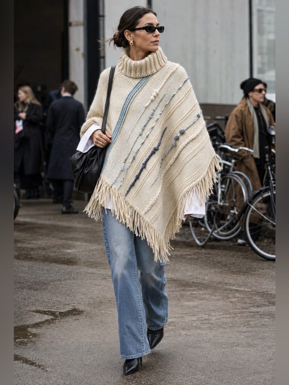 Fringed Heavy Knit Wool Poncho
